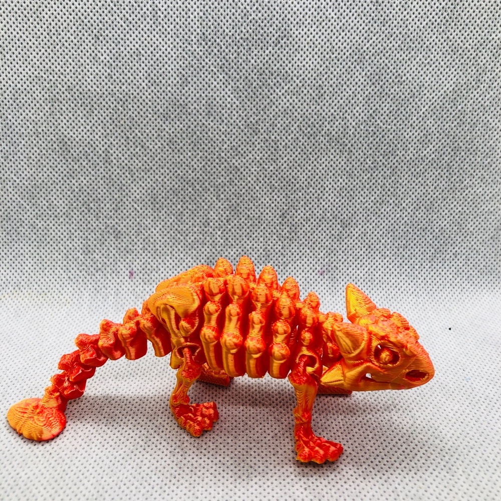 3D print toys Orange Chameleon Reptile Figurine Toy - Pets Reptile